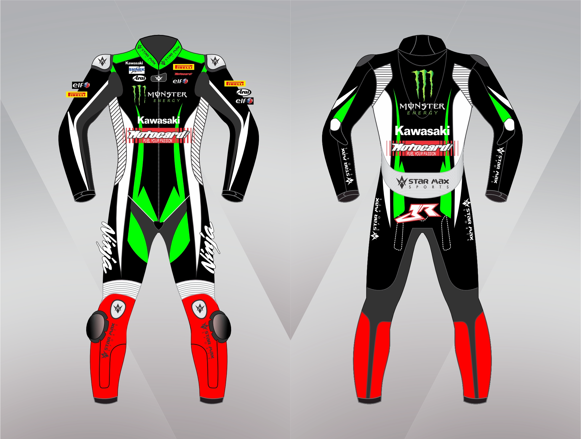 Motogp kawasaki motocard ninja leather racing suit..