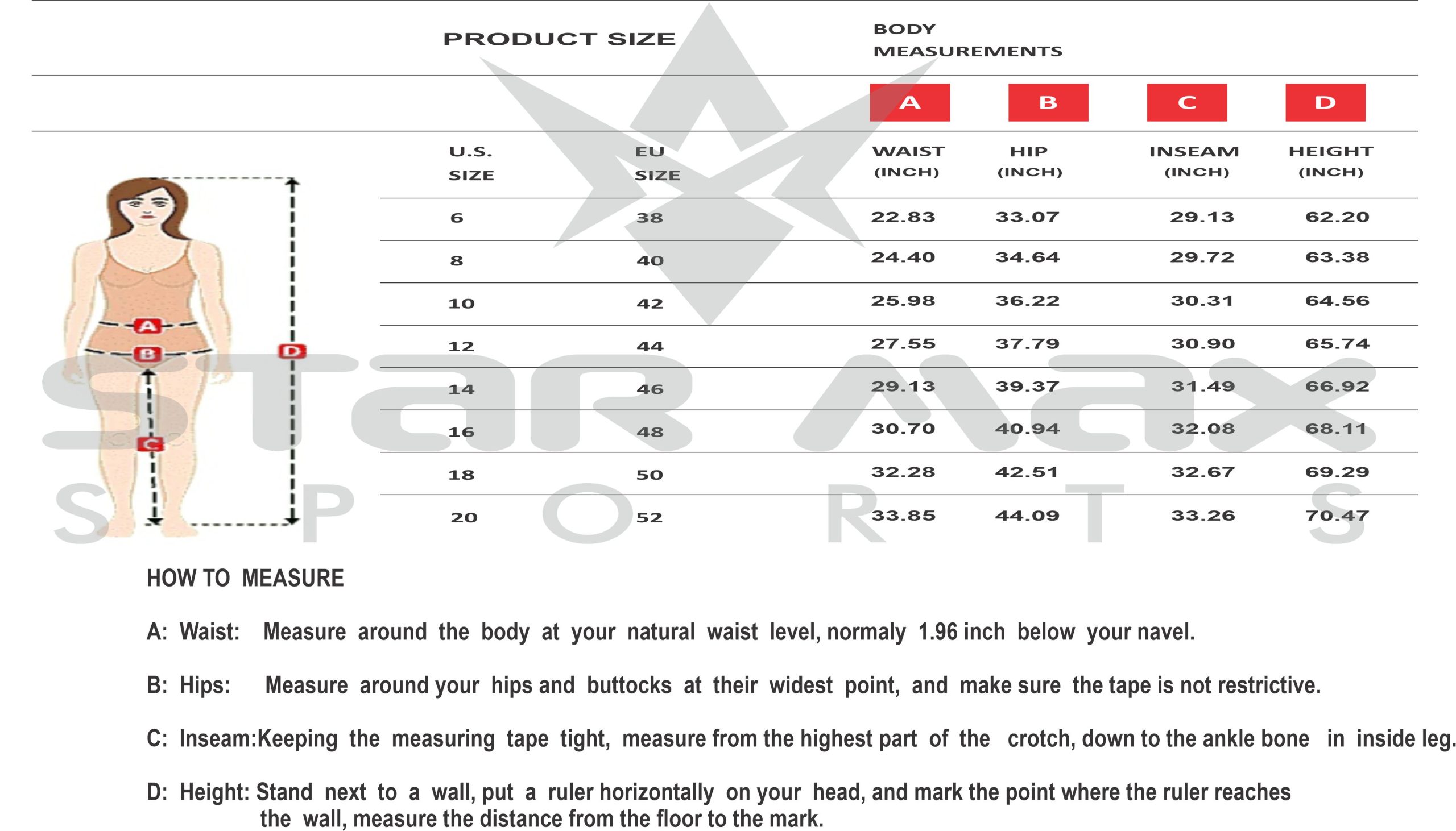 Pant women inches scaled