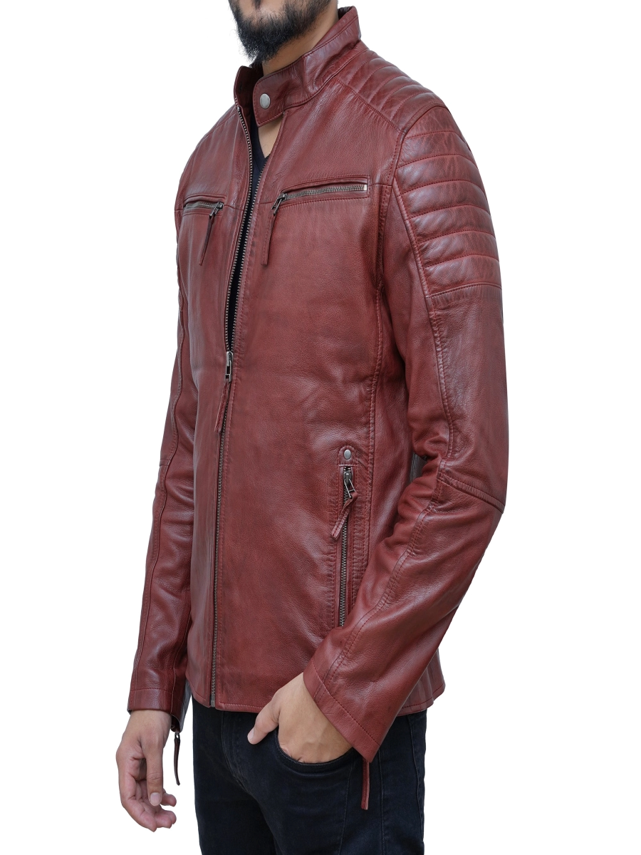 Star max sports hush cafe maroon racer leather jacket…,,