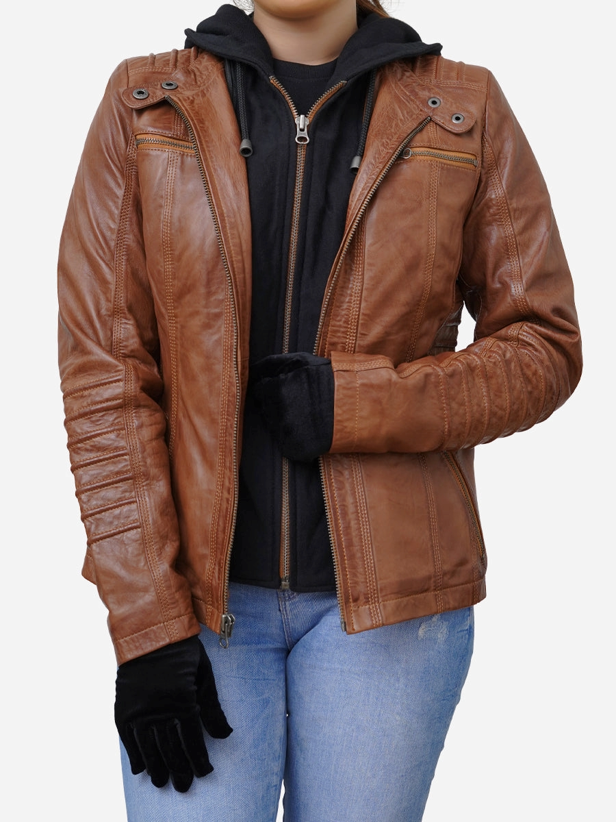 Star max sports lara brown bomber leather jacket..