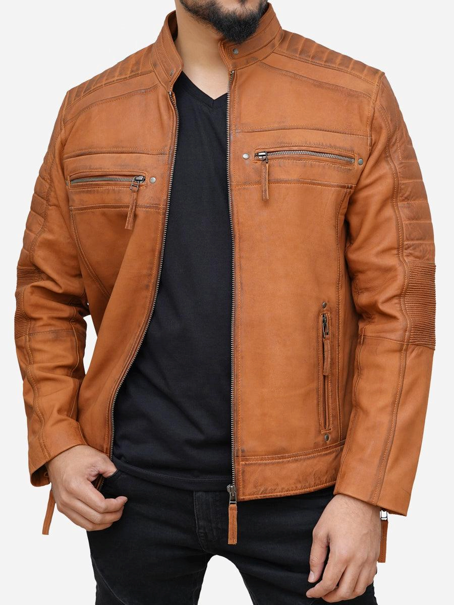 Star max sports lavish café racer brown leather jacket.. ,…..