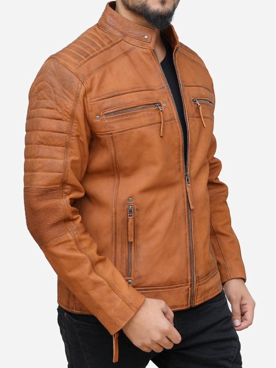 Star max sports lavish café racer brown leather jacket. ,..