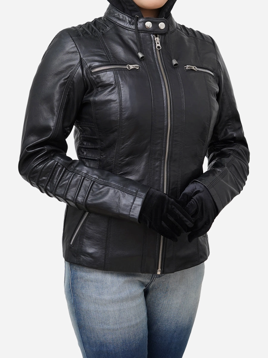 Star max sports lushia black bomber leather jacket,,..