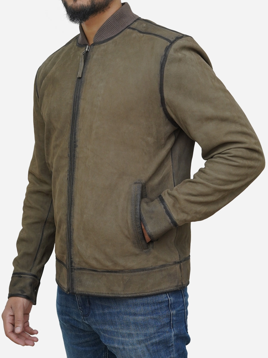 Star max sports olive green casual seldin bomber leather jacket,,,,,