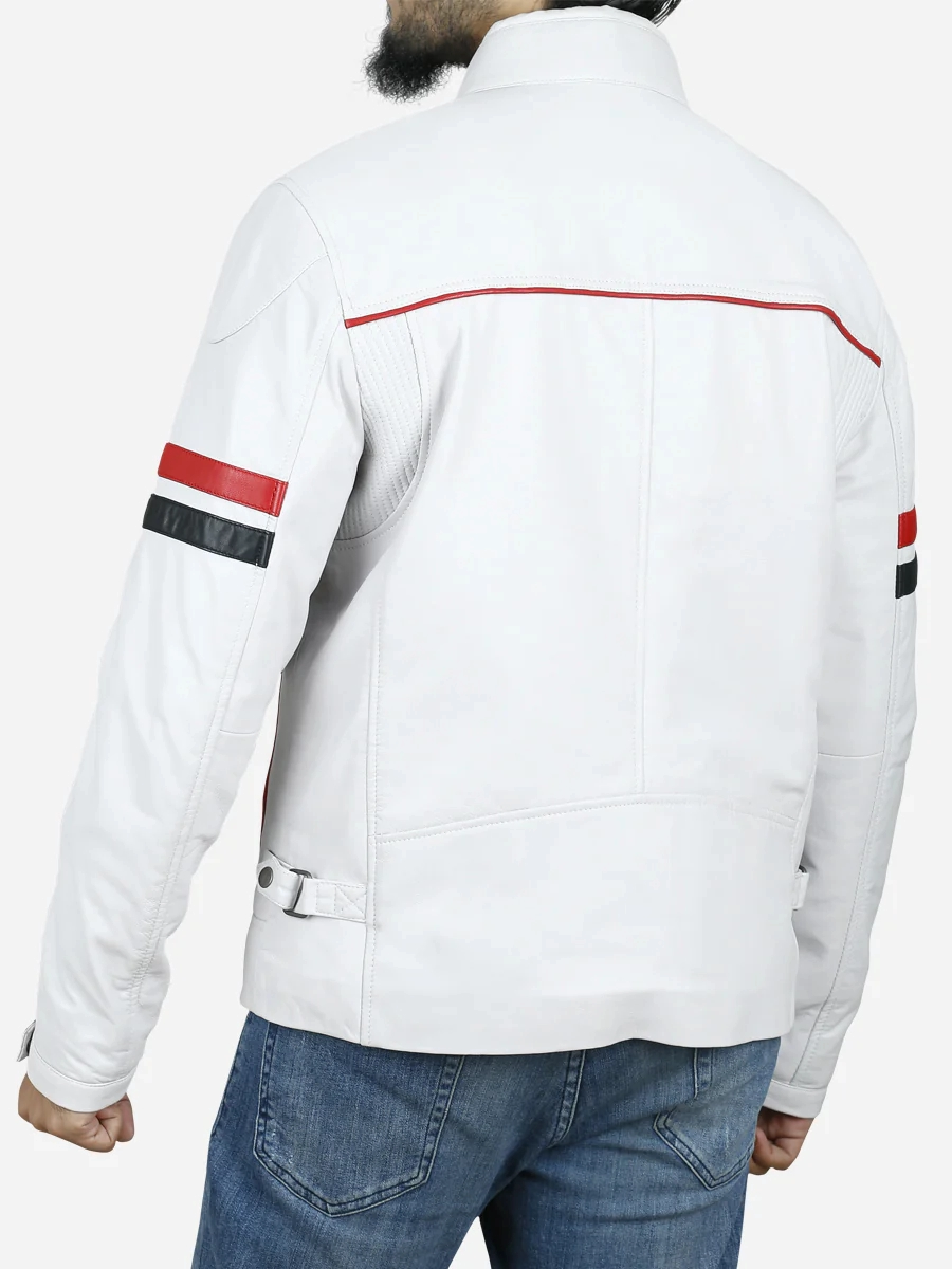 Star max sports vector white cafe racer leather jacket.